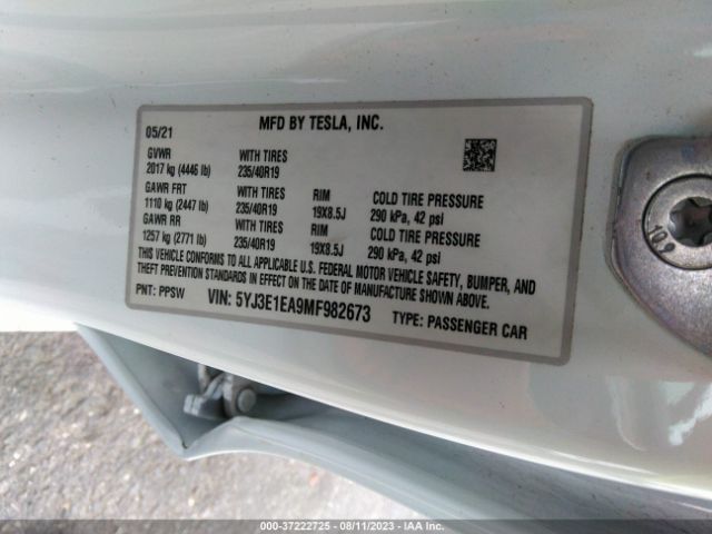 5YJ3E1EA9MF982673 Tesla Model 3 Standard Range Plus