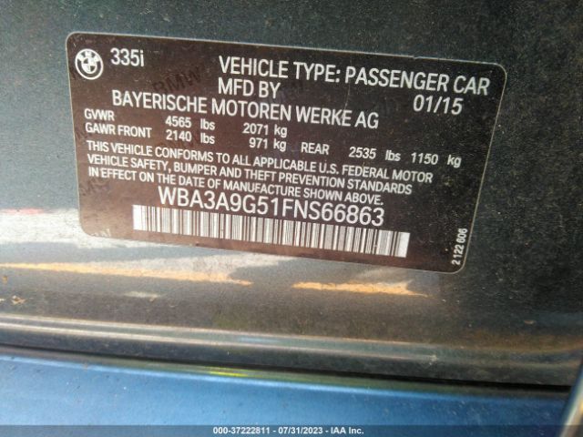 WBA3A9G51FNS66863 BMW 3 Series 335i
