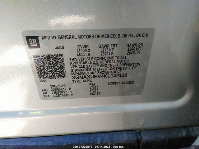 3GNAXUEV4KL142120 Chevrolet EQUINOX LT