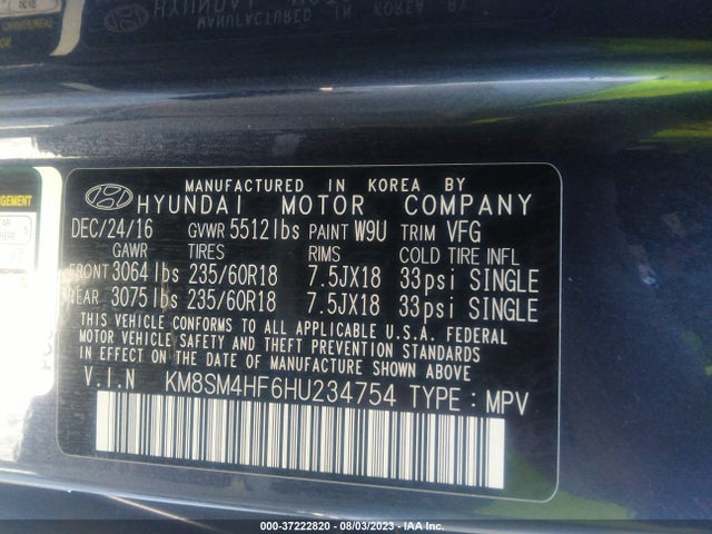 Hyundai Santa Fe Se 2017 KM8SM4HF6HU234754 Image 16