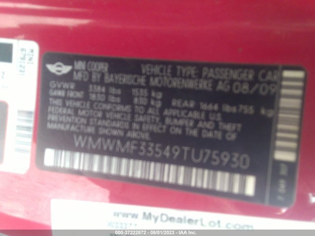 2009 MINI COOPER WMWMF33549TU75930 Photo 8