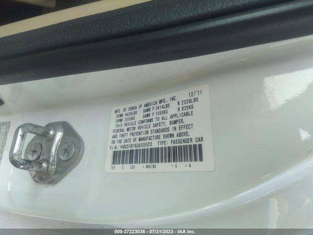 2012 HONDA ACCORD CPE EX VIN: 1HGCS1B76CA005520