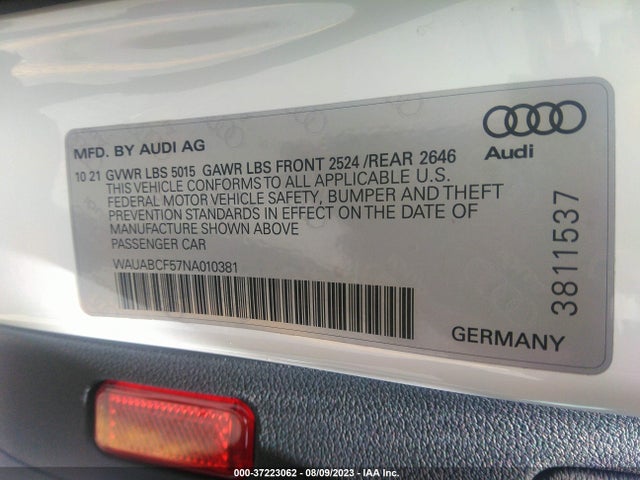 WAUABCF57NA010381 Audi A5 Sportback Premium