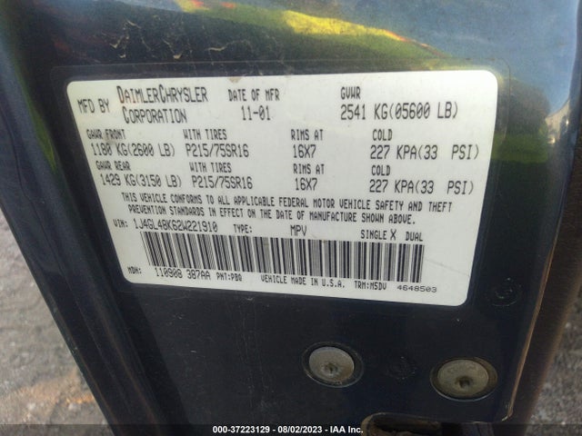 2002 JEEP LIBERTY SPORT VIN: 1J4GL48K62W221910