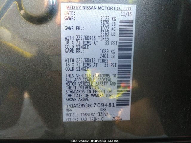 5N1AT2MV3GC769481 Nissan Rogue Sl