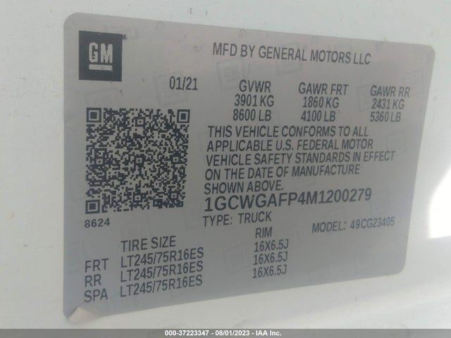 Chevrolet EXPRESS CARGO VAN 2021 1GCWGAFP4M1200279 Image 9