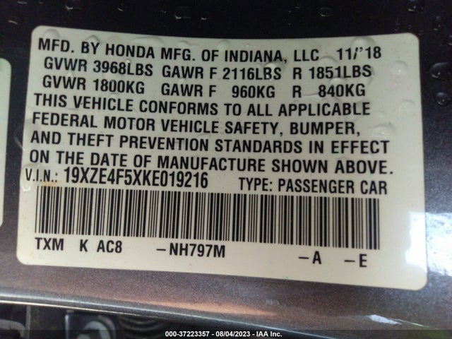 Honda INSIGHT EX 2019 19XZE4F5XKE019216 Image 9