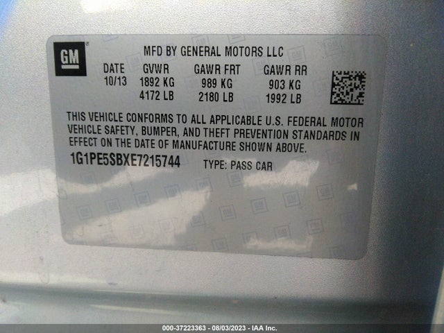 2014 CHEVROLET CRUZE 2LT VIN: 1G1PE5SBXE7215744