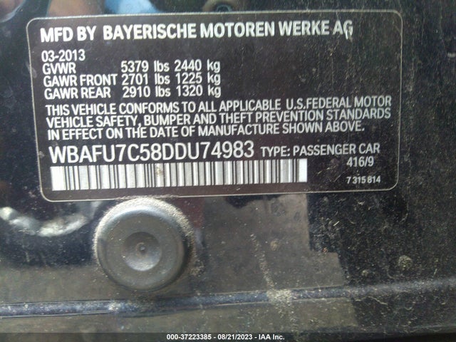 2013 BMW 5 SERIES 535I XDRIVE VIN: WBAFU7C58DDU74983