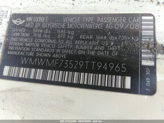 2009 MINI COOPER S WMWMF73529TT94965 Photo 8