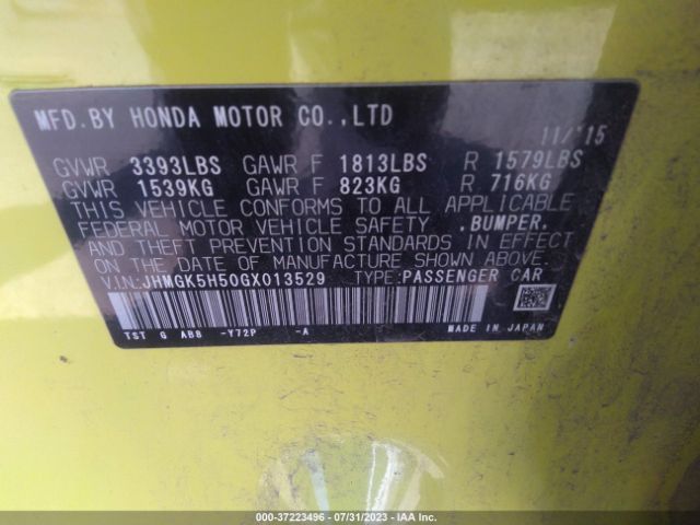 JHMGK5H50GX013529 Honda FIT LX