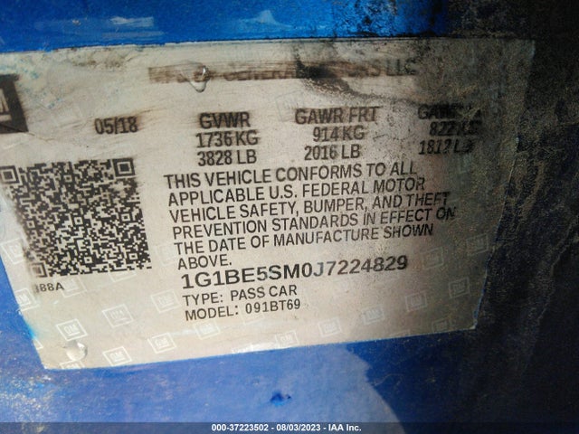 Chevrolet CRUZE LT 2018 1G1BE5SM0J7224829 Image 9