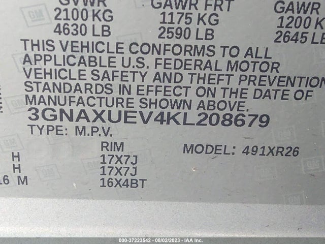 Chevrolet EQUINOX LT 2019 3GNAXUEV4KL208679 Image 9