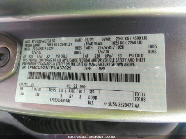 1FMCU9GN1PUA37029 Ford Escape Active