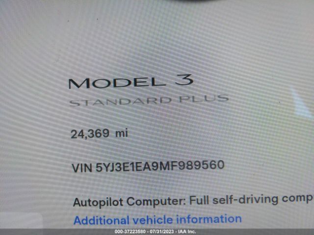 5YJ3E1EA9MF989560 Tesla Model 3 Standard Range Plus