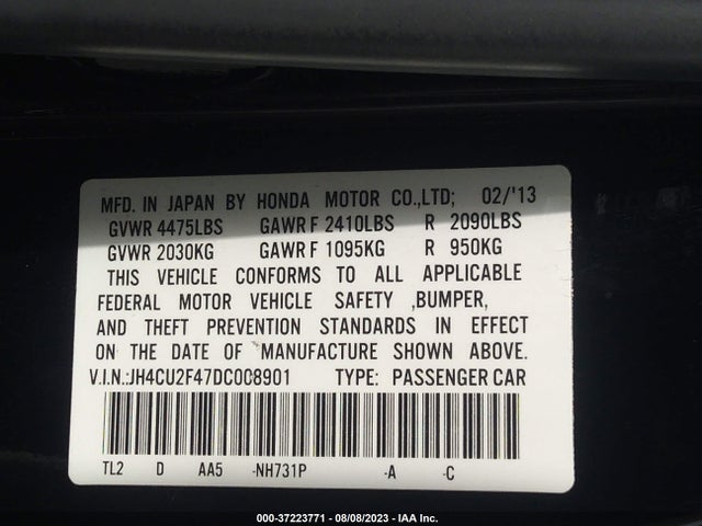 Aukcja sprzedaży 2013 Acura Tsx, vin: JH4CU2F47DC008901, numer aukcji: 37223771