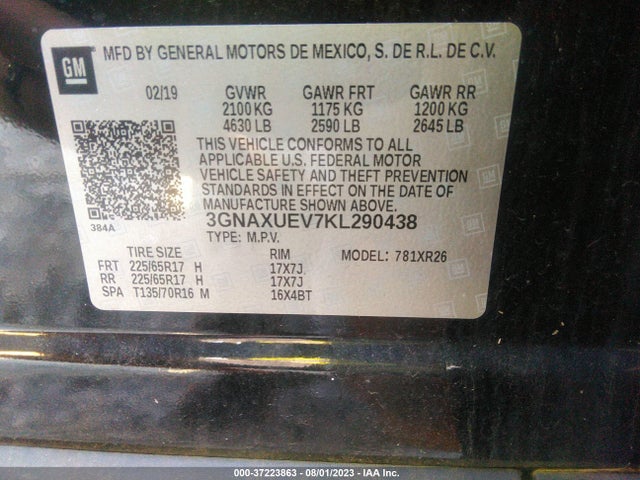 Chevrolet EQUINOX LT 2019 3GNAXUEV7KL290438 Image 9