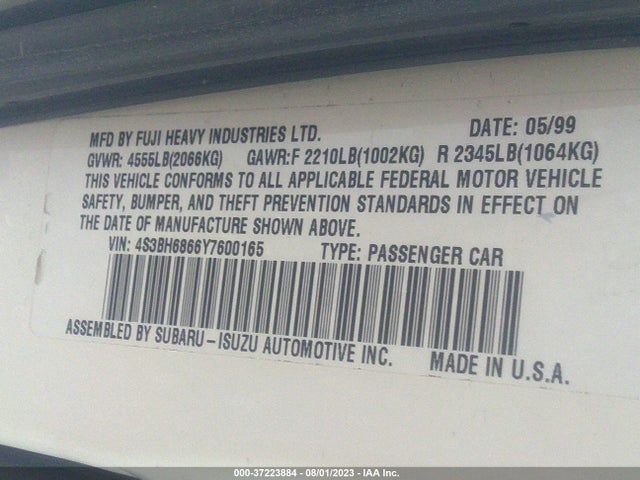 2000 SUBARU LEGACY WAGON OUTBACK LTD VIN: 4S3BH6866Y7600165