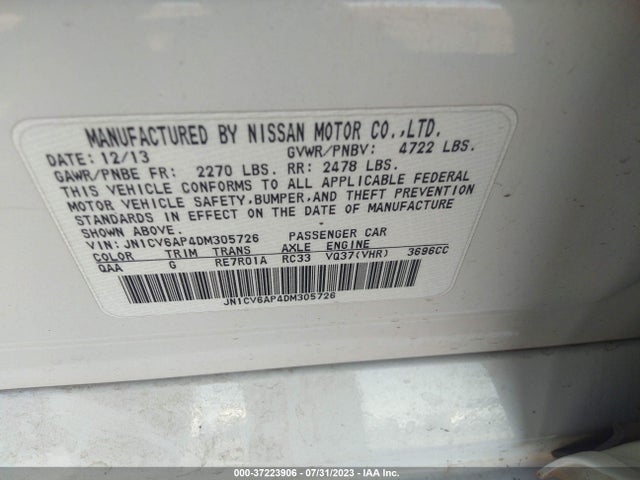 2013 INFINITI G37 SEDAN JOURNEY VIN: JN1CV6AP4DM305726