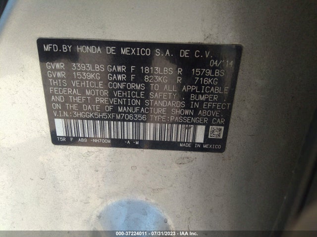 Honda FIT LX 2015 3HGGK5H5XFM706356 Image 10