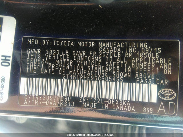 Toyota Corolla L/le/s/s Plus/le Plus 2016 2T1BURHE9GC505455 Image 9