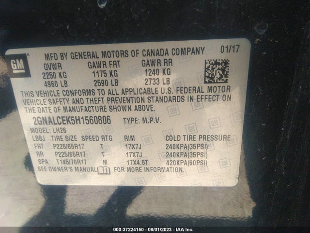 2GNALCEK5H1560806 Chevrolet EQUINOX LT