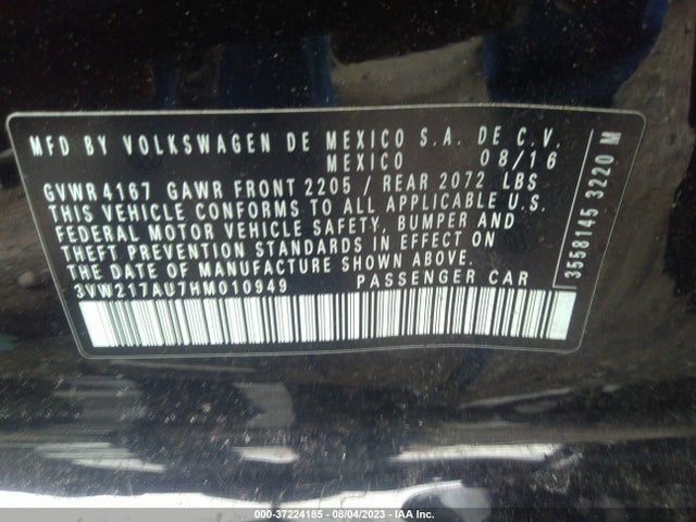 3VW217AU7HM010949 Volkswagen GOLF S