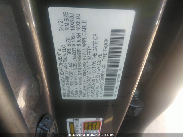 Honda Ridgeline Rtl-e 2021 5FPYK3F76MB011733 Image 9