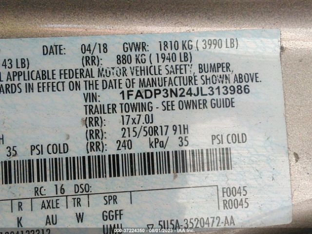 1FADP3N24JL313986 Ford Focus Titanium