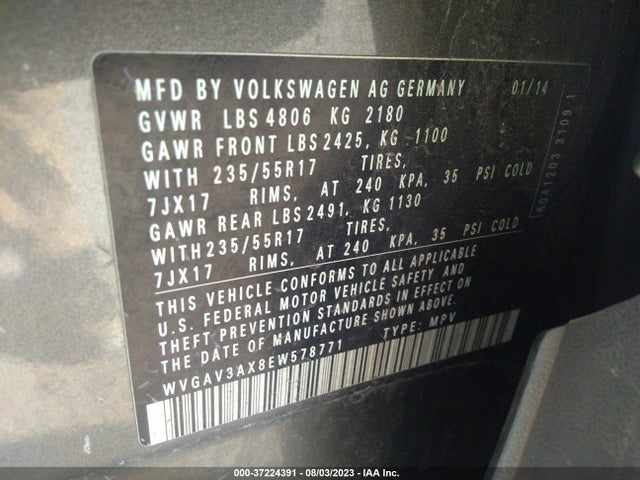 WVGAV3AX8EW578771 Volkswagen TIGUAN SE