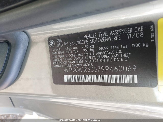 2009 BMW 3 SERIES 328I VIN: WBAWR33579P460069