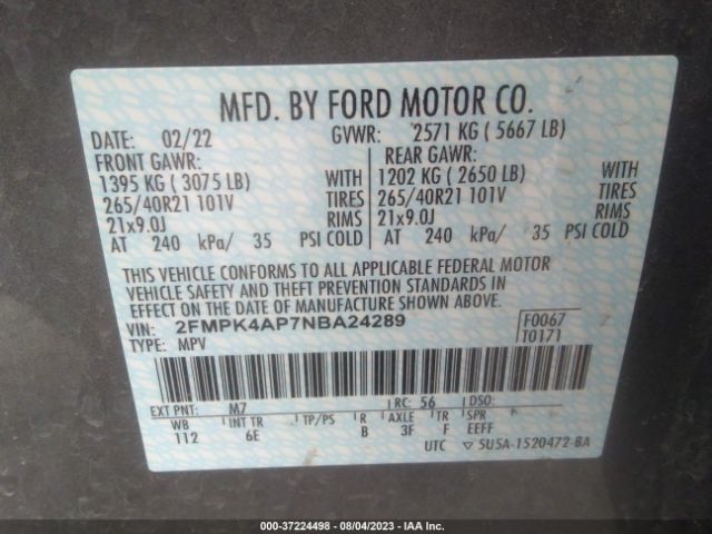 2FMPK4AP7NBA24289 Ford EDGE ST