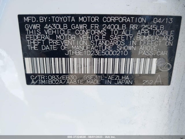 2014 LEXUS IS 350 VIN: JTHBE1D23E5000210