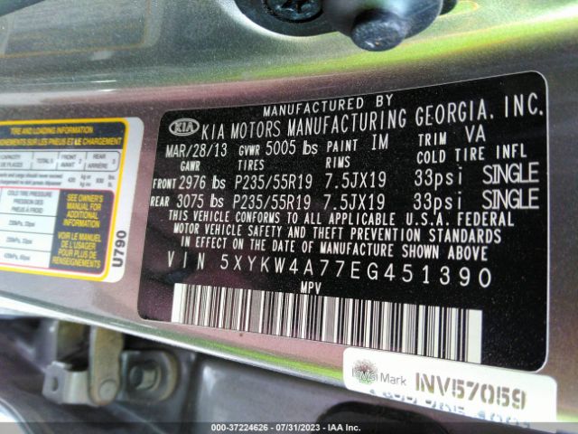 5XYKW4A77EG451390 KIA Sorento Sx Limited