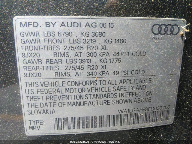 WA1LGAFE3FD030266 Audi Q7 3.0t Premium Plus
