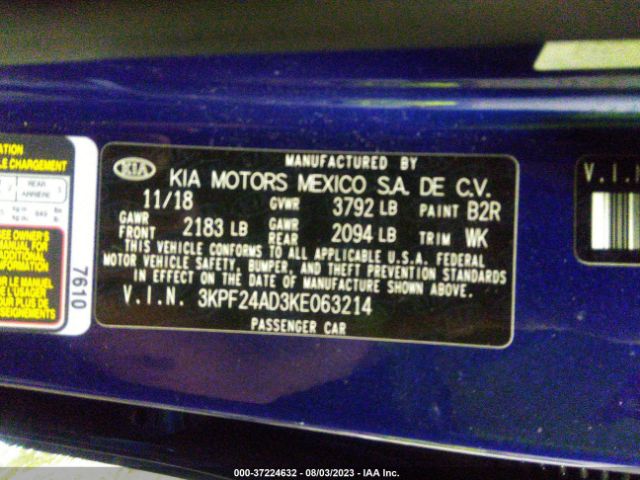 3KPF24AD3KE063214 KIA Forte Lxs