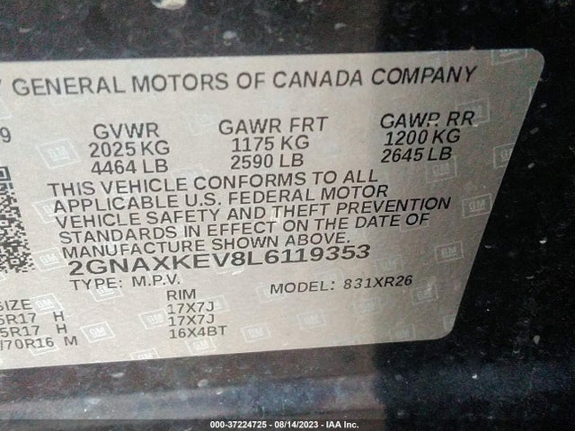 Chevrolet EQUINOX LT 2020 2GNAXKEV8L6119353 Image 9