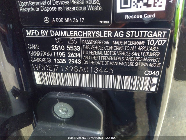 2008 Mercedes-benz Cl-class V8 მანქანა იყიდება აუქციონზე, vin: WDDEJ71X98A013445, აუქციონის ნომერი: 37224752