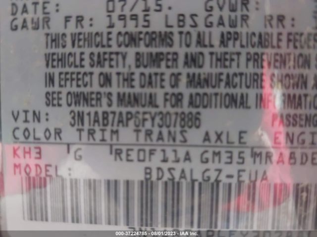 3N1AB7AP6FY307886 Nissan SENTRA SL