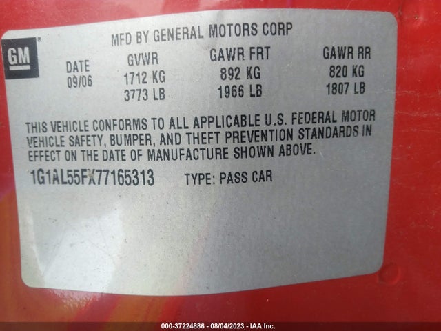 2007 CHEVROLET COBALT LT VIN: 1G1AL55FX77165313