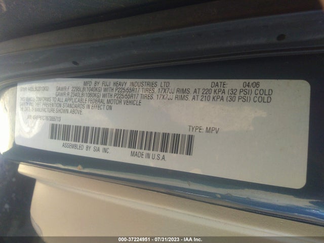 2006 SUBARU LEGACY WAGON OUTBACK 2.5I VIN: 4S4BP61C767355713