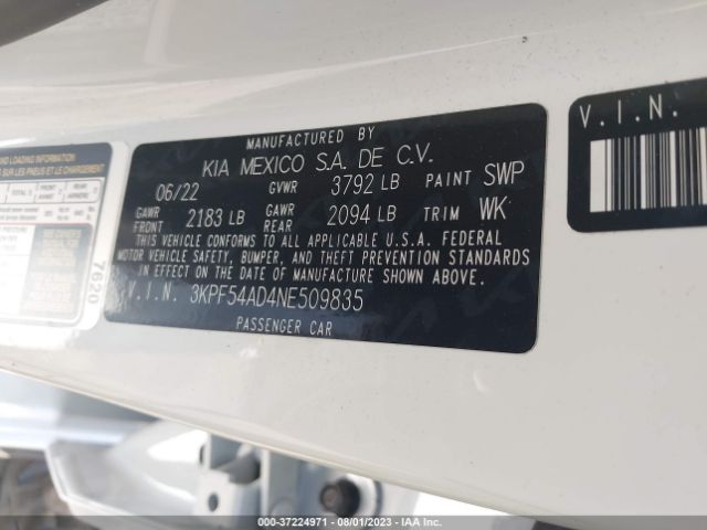 3KPF54AD4NE509835 KIA Forte Gt-line