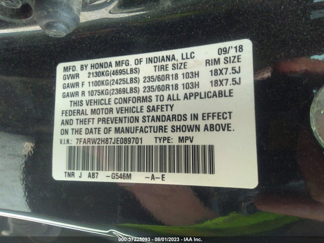 Honda Cr-v Ex-l 2018 7FARW2H87JE089701 Image 9