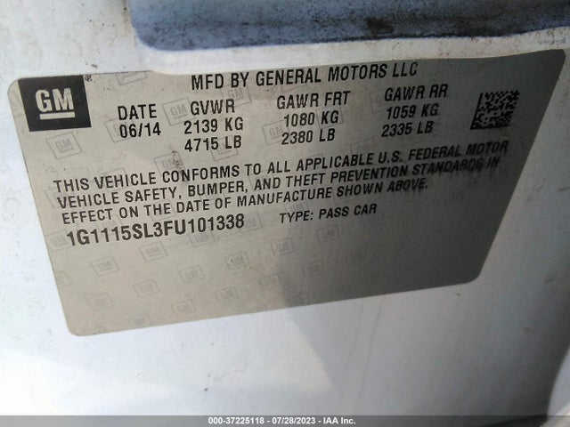 Chevrolet IMPALA LT 2015 1G1115SL3FU101338 Image 15
