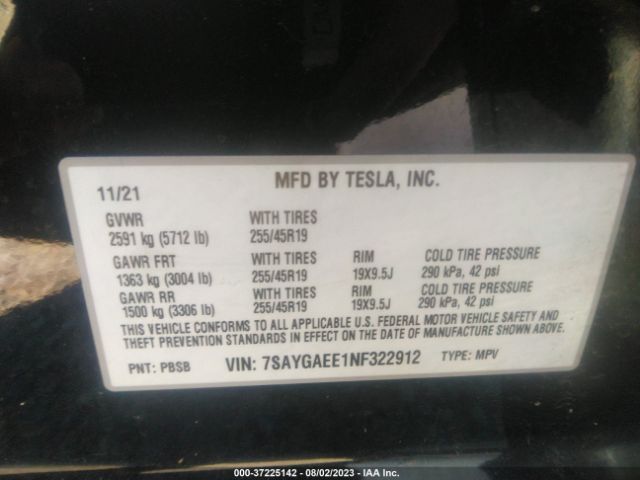 7SAYGAEE1NF322912 Tesla Model Y Long Range