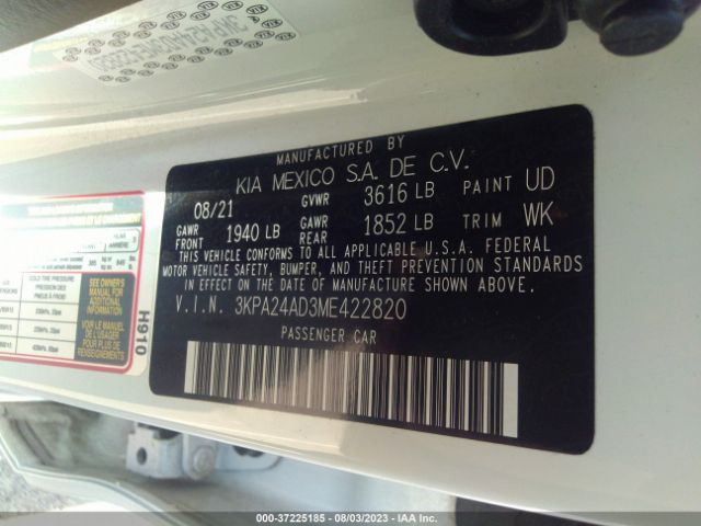 3KPA24AD3ME422820 KIA RIO S
