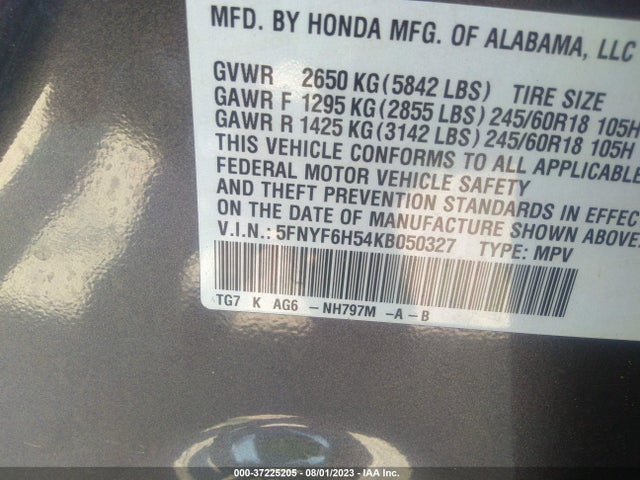 Honda Pilot Ex-l 2019 5FNYF6H54KB050327 Image 9