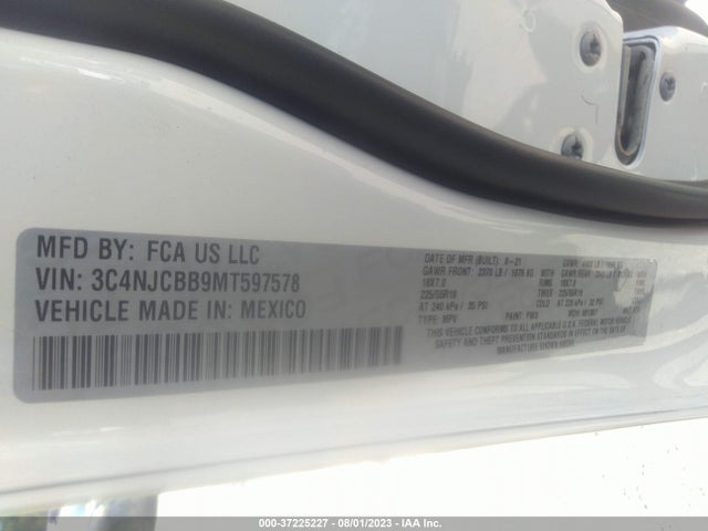 2021 JEEP COMPASS ALTITUDE VIN: 3C4NJCBB9MT597578
