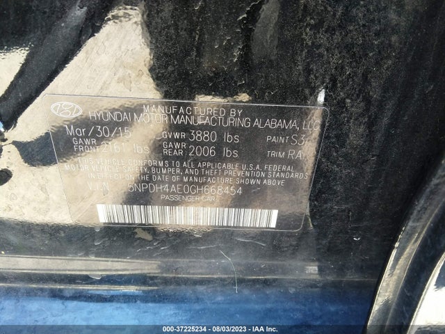 2016 HYUNDAI ELANTRA SE VIN: 5NPDH4AE0GH668454