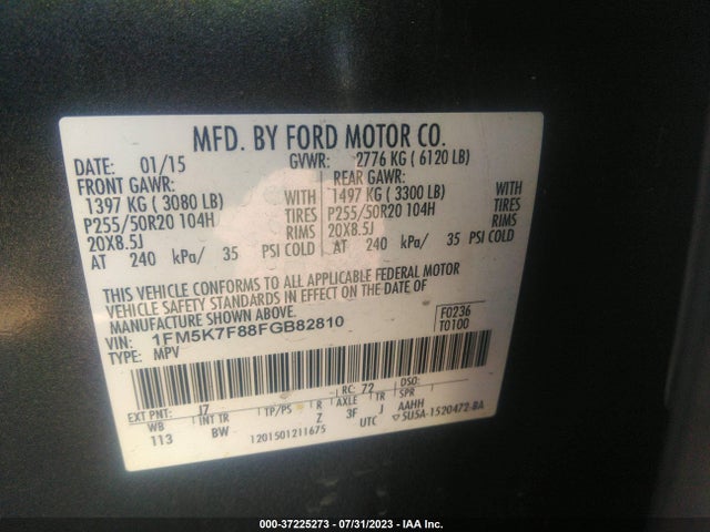 1FM5K7F88FGB82810 Ford Explorer Limited
